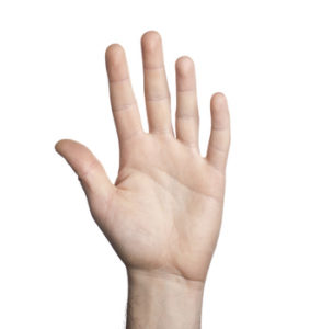 Close-up of human hand on white background